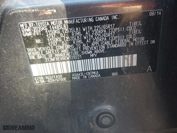 2014 Toyota RAV4 XLE with VIN 2T3WFREV6EW129221, listed as a Copart auction lot 85928224 with 196,710 mi miles and Salvage Title. Bid and sale history available at carsss.com. Image 14.