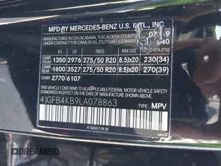 2020 Mercedes-Benz GLE 350 with VIN 4JGFB4KB9LA078863, listed as a IAAI auction lot 42384797 with 66,189 mi miles and . Bid and sale history available at DreamBid. Image 9.