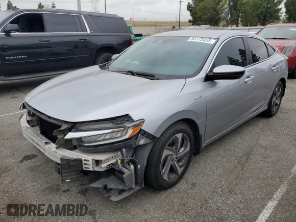2019 Honda Insight EX with VIN 19XZE4F56KE030293, listed as a Copart auction lot 53173455 with 196,656 mi miles and Salvage Title. Bid and sale history available at carsss.com. Image 1.