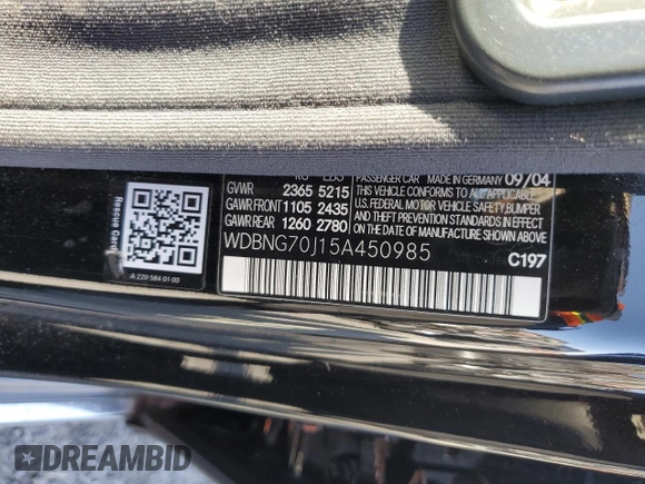 2005 Mercedes-Benz S-Class 4.3L with VIN WDBNG70J15A450985, listed as a Copart auction lot 71288714 with 137,010 mi miles and Salvage Title. Bid and sale history available at carsss.com. Image 12.