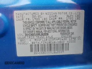 2021 Nissan Versa SV with VIN 3N1CN8EVXML862039, listed as a Copart auction lot 76208234 with 56,008 mi miles and Salvage Title. Bid and sale history available at carsss.com. Image 13.