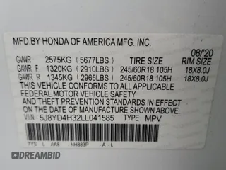 2020 Acura MDX with VIN 5J8YD4H32LL041585, listed as a Copart auction lot 85487224 with 71,111 mi miles and Non Repairable. Bid and sale history available at carsss.com. Image 13.