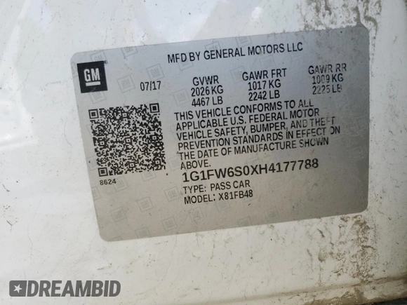 2017 Chevrolet Bolt EV LT with VIN 1G1FW6S0XH4177788, listed as a Copart auction lot 59331525 with 67,214 mi miles and Non repairable. Bid and sale history available at DreamBid. Image 13.