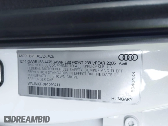2015 Audi A3 Premium with VIN WAUAJGFFXF1090411, listed as a IAAI auction lot 41220082 with 134,162 mi miles and . Bid and sale history available at DreamBid. Image 9.