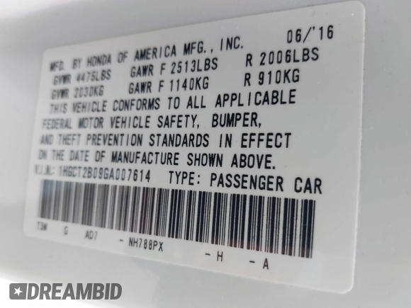 2016 Honda Accord Touring with VIN 1HGCT2B09GA007614, listed as a IAAI auction lot 42532621 with 200,935 mi miles and . Bid and sale history available at DreamBid. Image 9.