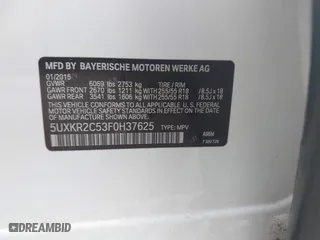 2015 BMW X5 sDrive35i with VIN 5UXKR2C53F0H37625, listed as a IAAI auction lot 41381467 with 110,524 mi miles. Bid and sale history available at carsss.com. Image 9.