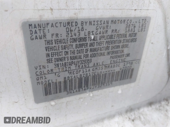 2018 Nissan Sentra S with VIN 3N1AB7AP4JY329359, listed as a IAAI auction lot 41721274 with 93,081 mi miles. Bid and sale history available at carsss.com. Image 9.