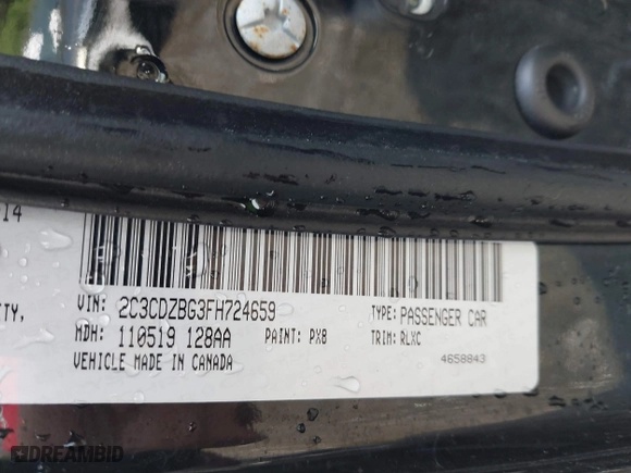 2015 Dodge Challenger SXT Plus with VIN 2C3CDZBG3FH724659, listed as a IAAI auction lot 41991083 with 148,984 mi miles. Bid and sale history available at carsss.com. Image 9.