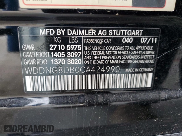 2012 Mercedes-Benz S with VIN WDDNG8DB0CA424990, listed as a Copart auction lot 51291815 with 194,243 mi miles and Clean Title. Bid and sale history available at DreamBid. Image 12.