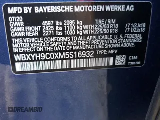 2021 BMW X2 sDrive28i with VIN WBXYH9C0XM5S16932, listed as a Copart auction lot 43053414 with 17,526 mi miles. Bid and sale history available at carsss.com. Image 12.