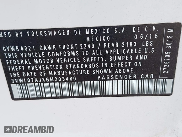2016 Volkswagen Jetta SEL с VIN 3VWL07AJXGM203480, выставлен на аукционе IAAI как лот 42630215 с пробегом 112 599 миль миль и . История ставок и продаж доступна на DreamBid. Изображение 9.