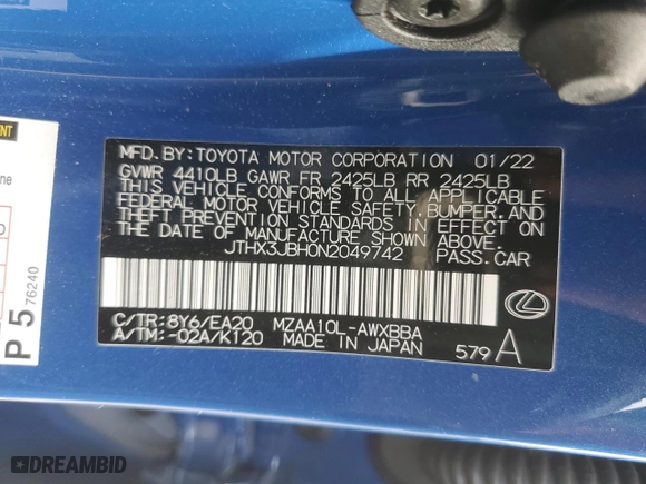 2022 Lexus UX with VIN JTHX3JBH0N2049742, listed as a Copart auction lot 43215465 with 18,728 mi miles and Salvage Title. Bid and sale history available at carsss.com. Image 12.