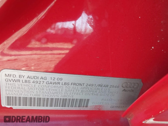 2010 Audi A4 Premium Plus с VIN WAUFFAFL1AN038872, выставлен на аукционе IAAI как лот 41295934 с пробегом 220 981 миль миль и . История ставок и продаж доступна на DreamBid. Изображение 9.