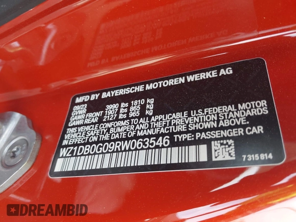 2024 Toyota Supra 3.0 with VIN WZ1DB0G09RW063546, listed as a IAAI auction lot 42102760 with 4,854 mi miles and . Bid and sale history available at DreamBid. Image 9.