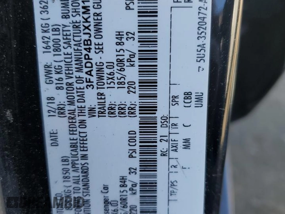 2019 Ford Fiesta SE z VIN 3FADP4BJXKM119240, wystawiony jako Copart lot #46414295 z przebiegiem 87 344 mil mil oraz Nie do naprawy • Non repairable. Historia ofert i sprzedaży dostępna na DreamBid. Obrazek 13.