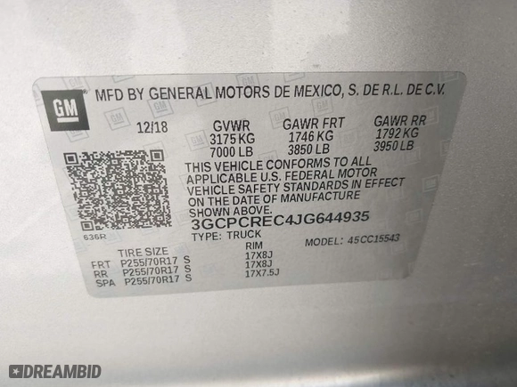 2018 Chevrolet Silverado 1500 LT with VIN 3GCPCREC4JG644935, listed as a IAAI auction lot 41821716 with 80,395 mi miles. Bid and sale history available at carsss.com. Image 9.