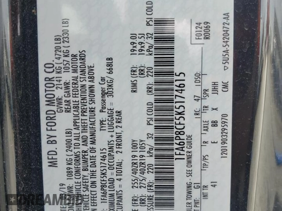 2019 Ford Mustang GT z VIN 1FA6P8CF5K5174615, wystawiony jako Copart lot #54683285 z przebiegiem 53 964 mil mil oraz Szkoda całkowita • Salvage title. Historia ofert i sprzedaży dostępna na DreamBid. Obrazek 13.