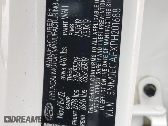 2023 Hyundai Tucson Limited with VIN 5NMJECAEXPH201688, listed as a Copart auction lot 56013095 with 36,018 mi miles and Salvage title. Bid and sale history available at DreamBid. Image 14.