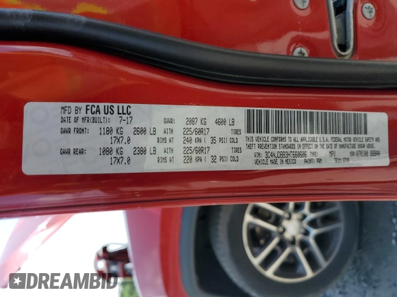 2017 Jeep Compass Latitude with VIN 3C4NJDBB3HT660606, listed as a Copart auction lot 60023685 with 80,526 mi miles and Salvage title. Bid and sale history available at DreamBid. Image 13.