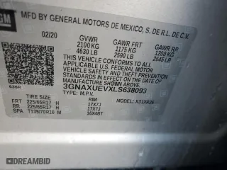 2020 Chevrolet Equinox LT with VIN 3GNAXUEVXLS638093, listed as a Copart auction lot 46289935 with 127,828 mi miles and Salvage Title. Bid and sale history available at carsss.com. Image 12.