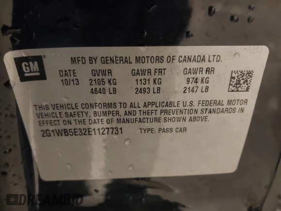 2014 Chevrolet Impala LT with VIN 2G1WB5E32E1127731, listed as a IAAI auction lot 42018987 with 163,649 mi miles and . Bid and sale history available at DreamBid. Image 9.