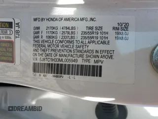 2021 Acura RDX with VIN 5J8TC1H33ML005949, listed as a Copart auction lot 52402405 with Not provided miles and Salvage title. Bid and sale history available at DreamBid. Image 16.