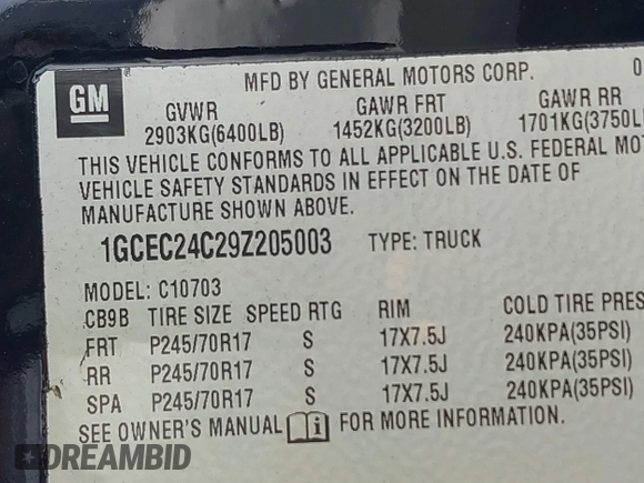 2009 Chevrolet Silverado 1500 with VIN 1GCEC24C29Z205003, listed as a IAAI auction lot 42031245 with 123,278 mi miles and . Bid and sale history available at DreamBid. Image 9.