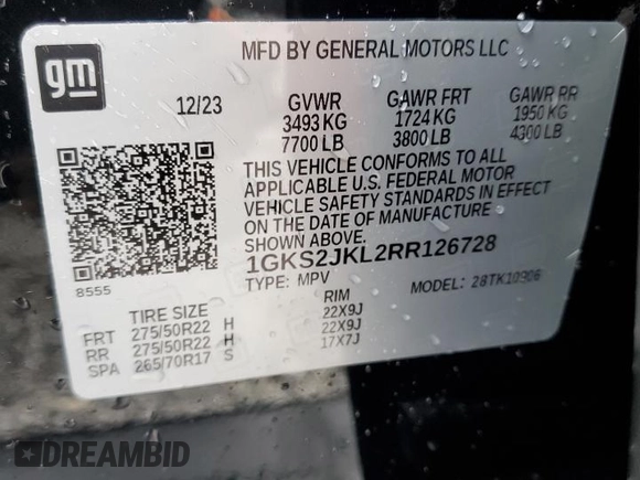 2024 GMC Yukon XL Denali with VIN 1GKS2JKL2RR126728, listed as a Copart auction lot 45491004 with 203 mi miles and Clean Title. Bid and sale history available at carsss.com. Image 13.