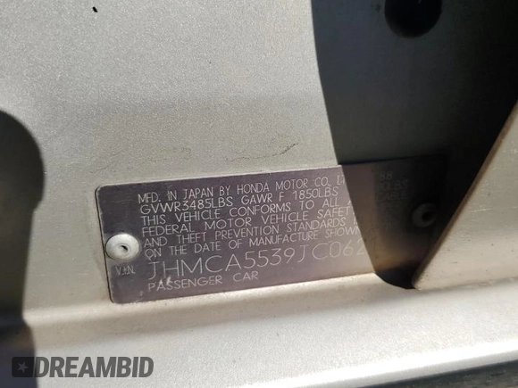 1988 Honda Accord with VIN JHMCA5539JC062134, listed as a Copart auction lot 74330064 with 168,176 mi miles and Salvage title. Bid and sale history available at DreamBid. Image 12.