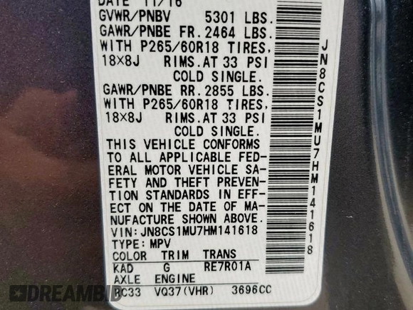 2017 Infiniti QX70 z VIN JN8CS1MU7HM141618, wystawiony jako Copart lot #59794075 z przebiegiem 114 272 mil mil oraz Szkoda całkowita • Salvage title. Historia ofert i sprzedaży dostępna na DreamBid. Obrazek 14.