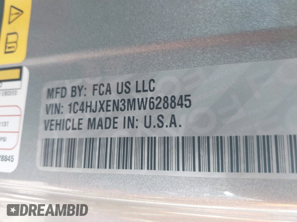 2021 Jeep Wrangler Unlimited Sahara with VIN 1C4HJXEN3MW628845, listed as a IAAI auction lot 42438049 with 49,970 mi miles and . Bid and sale history available at DreamBid. Image 9.