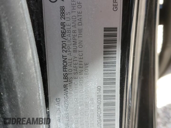 2015 Audi A7 3.0 Prestige with VIN WAU2GAFC0FN038140, listed as a Copart auction lot 66516174 with 86,034 mi miles and Salvage Title. Bid and sale history available at carsss.com. Image 14.