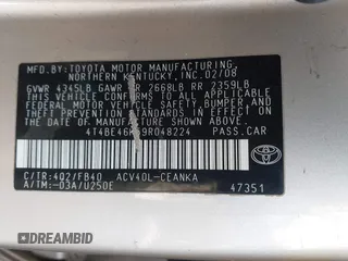 2009 Toyota Camry with VIN 4T4BE46K59R048224, listed as a IAAI auction lot 41841883 with 182,603 mi miles. Bid and sale history available at carsss.com. Image 9.