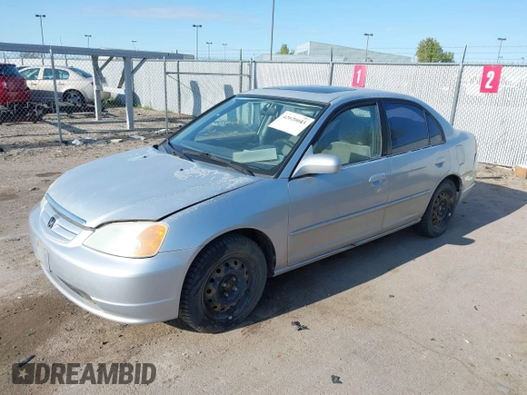 2001 Honda Civic EX with VIN 2HGES26771H512949, listed as a IAAI auction lot 42020043 with 299,833 mi miles. Bid and sale history available at carsss.com. Image 2.