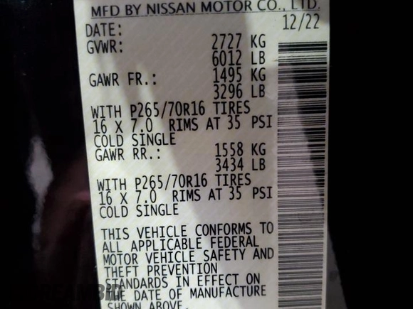 2023 Nissan Frontier Pro-4X with VIN 1N6ED1EK7PN630005, listed as a Copart auction lot 55478235 with 37,114 mi miles and Salvage title. Bid and sale history available at DreamBid. Image 12.