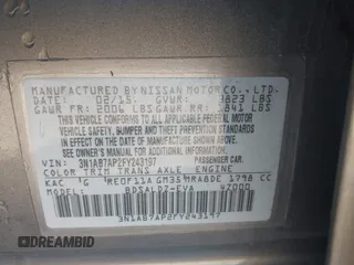 2015 Nissan Sentra SV with VIN 3N1AB7AP2FY243197, listed as a IAAI auction lot 41823476 with 66,736 mi miles and . Bid and sale history available at DreamBid. Image 9.