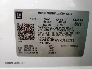 2019 Chevrolet Traverse LT z VIN 1GNERHKW8KJ181381, wystawiony jako Copart lot #60486315 z przebiegiem 222 042 mil mil oraz Szkoda całkowita • Salvage title. Historia ofert i sprzedaży dostępna na DreamBid. Obrazek 14.