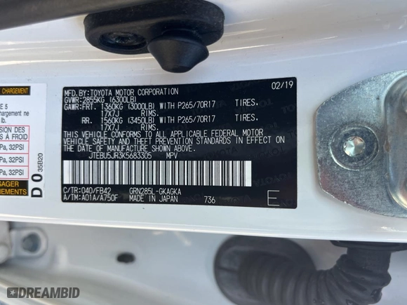 2019 Toyota 4Runner SR5 with VIN JTEBU5JR3K5683305, listed as a Copart auction lot 53866845 with 50,827 mi miles and Salvage Title. Bid and sale history available at carsss.com. Image 10.