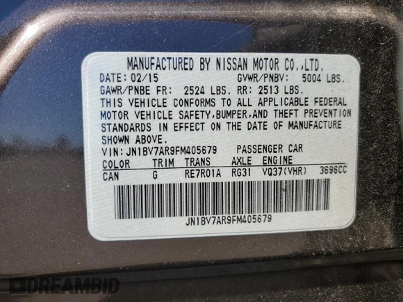 2015 Infiniti Q50 with VIN JN1BV7AR9FM405679, listed as a Copart auction lot 55884795 with 104,419 mi miles and Salvage title. Bid and sale history available at DreamBid. Image 12.