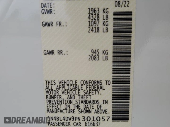 2023 Nissan Altima SV с VIN 1N4BL4DV9PN301057, выставлен на аукционе Copart как лот 78218854 с пробегом 11 088 миль миль и Списание • Salvage title. История ставок и продаж доступна на DreamBid. Изображение 12.