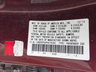 2015 Honda Accord Sedan EX-L with VIN 1HGCR2F85FA076295, listed as a IAAI auction lot 41720284 with 170,835 mi miles. Bid and sale history available at carsss.com. Image 9.