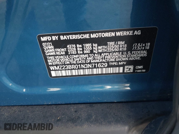 2022 MINI Countryman Oxford Edition with VIN WMZ23BR01N3N71629, listed as a IAAI auction lot 41646413 with 69,049 mi miles and . Bid and sale history available at DreamBid. Image 9.