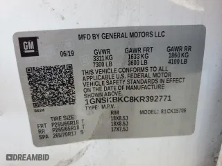 2019 Chevrolet Tahoe LT with VIN 1GNSKBKC8KR392771, listed as a Copart auction lot 46893785 with 125,161 mi miles and Salvage Title. Bid and sale history available at carsss.com. Image 13.