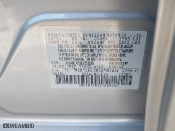 2014 Nissan Sentra SR with VIN 3N1AB7AP3EY259245, listed as a IAAI auction lot 40343132 with 157,884 mi miles. Bid and sale history available at carsss.com. Image 9.