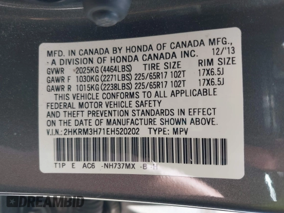 2014 Honda CR-V EX-L with VIN 2HKRM3H71EH520202, listed as a IAAI auction lot 41989006 with 86,245 mi miles and . Bid and sale history available at carsss.com. Image 9.