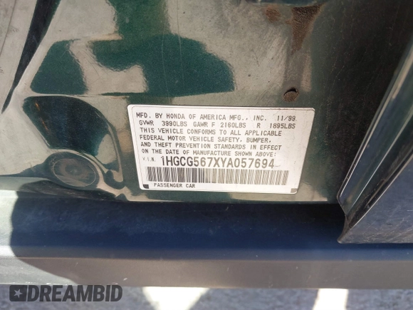 2000 Honda Accord SE с VIN 1HGCG567XYA057694, выставлен на аукционе IAAI как лот 41734805 с пробегом 239 330 миль миль и . История ставок и продаж доступна на DreamBid. Изображение 9.