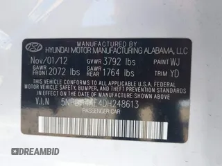 2013 Hyundai Elantra GLS with VIN 5NPDH4AE4DH248613, listed as a IAAI auction lot 41969664 with 120,173 mi miles and . Bid and sale history available at DreamBid. Image 9.