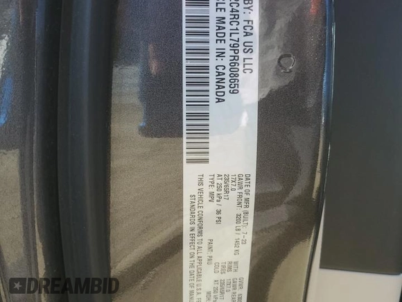 2023 Chrysler Pacifica Hybrid Touring L with VIN 2C4RC1L79PR608659, listed as a Copart auction lot 56945365 with 45,697 mi miles and Salvage title. Bid and sale history available at DreamBid. Image 14.