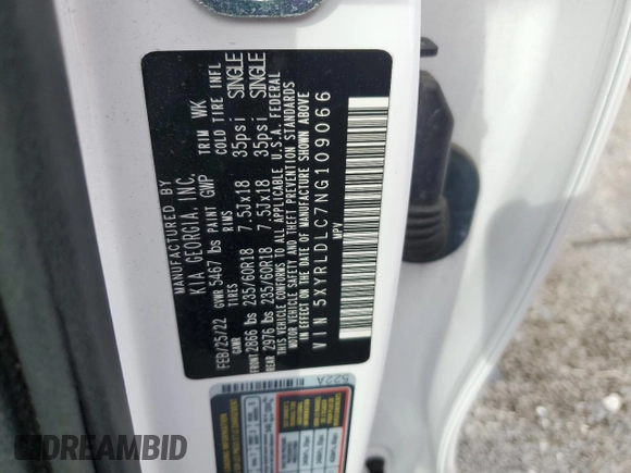 2022 Kia Sorento X-Line S with VIN 5XYRLDLC7NG109066, listed as a Copart auction lot 49709975 with 42,031 mi miles and Salvage Title. Bid and sale history available at carsss.com. Image 13.