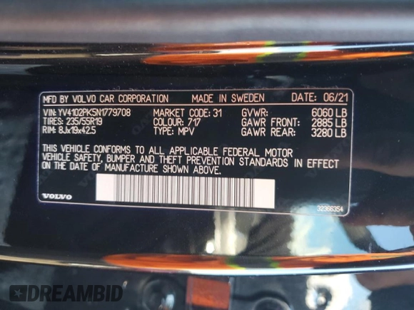 2022 Volvo XC90 Momentum with VIN YV4102PK5N1779708, listed as a Copart auction lot 44492415 with 52,554 mi miles and Salvage Title. Bid and sale history available at carsss.com. Image 13.